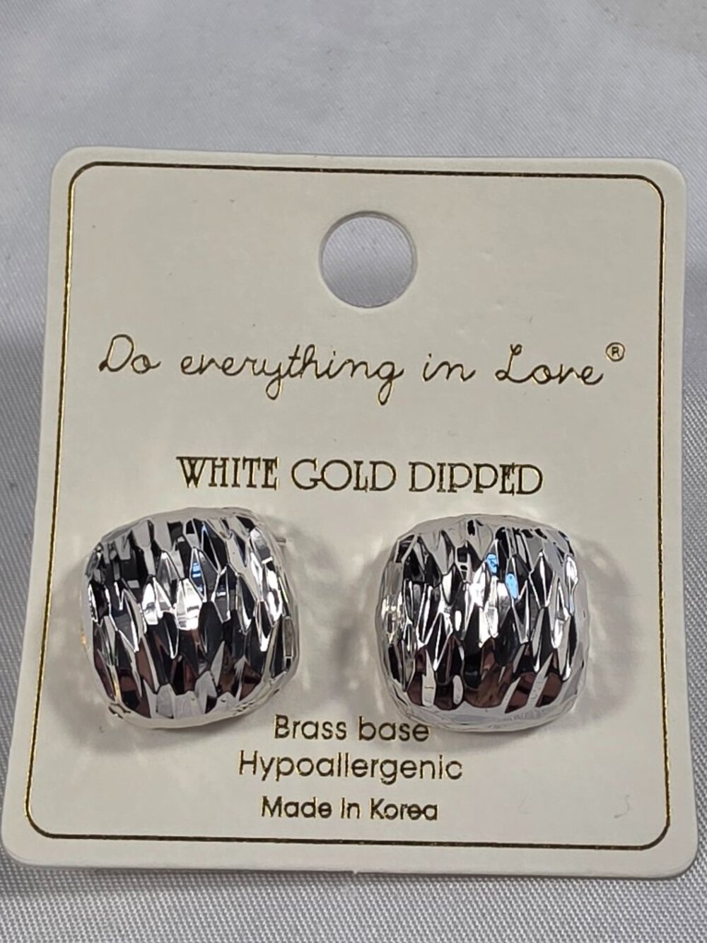Do Everything in Love Textured White Gold Dipped High Polished Stud Earrings